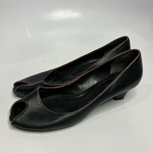 Nariana by GOLC vintage peep toe pumps black leather size 7 - Picture 3 of 7